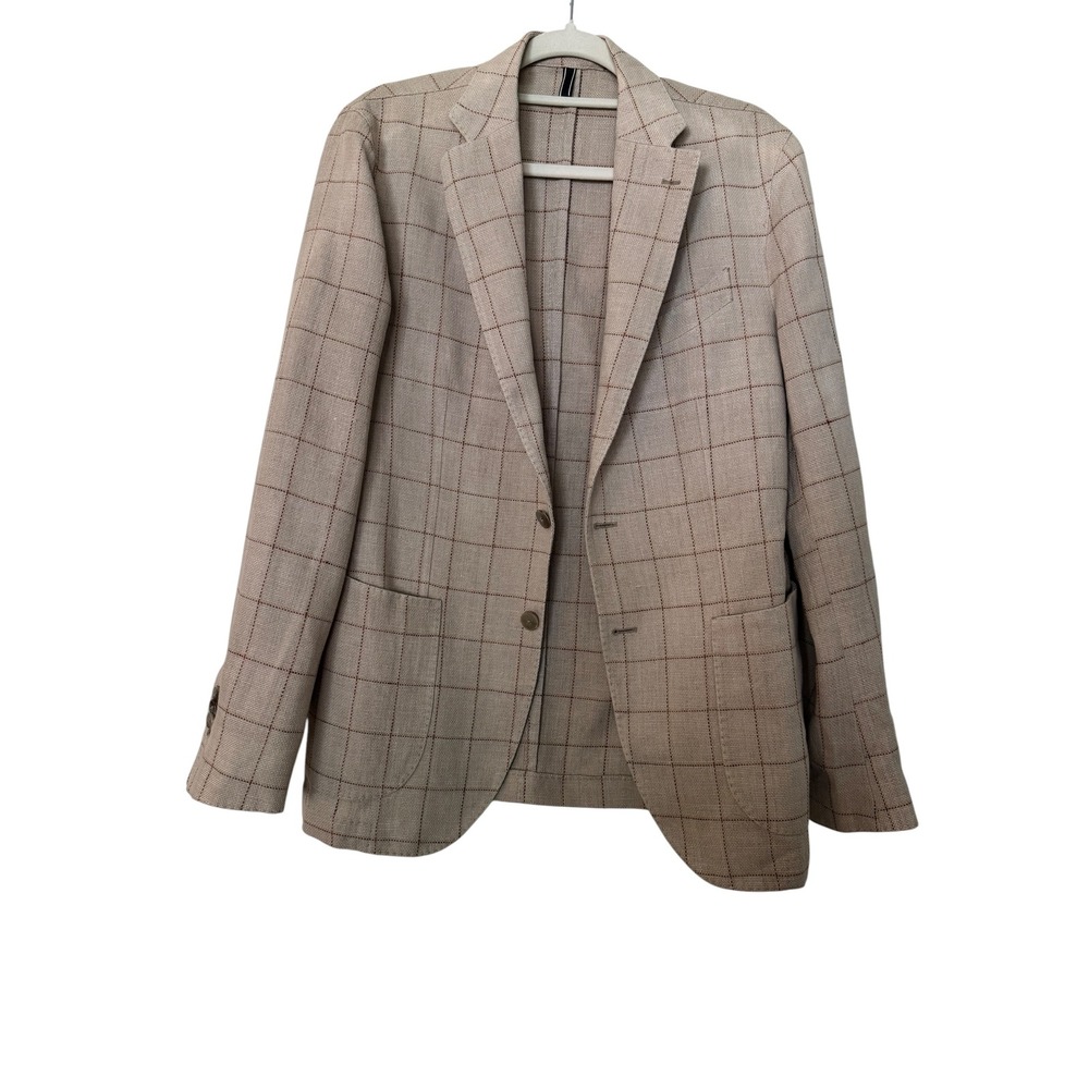 LBM 1911 Beige Checker Casual Men's Coat Summer Jacket Light Fabric Tailored - Picture 2 of 14